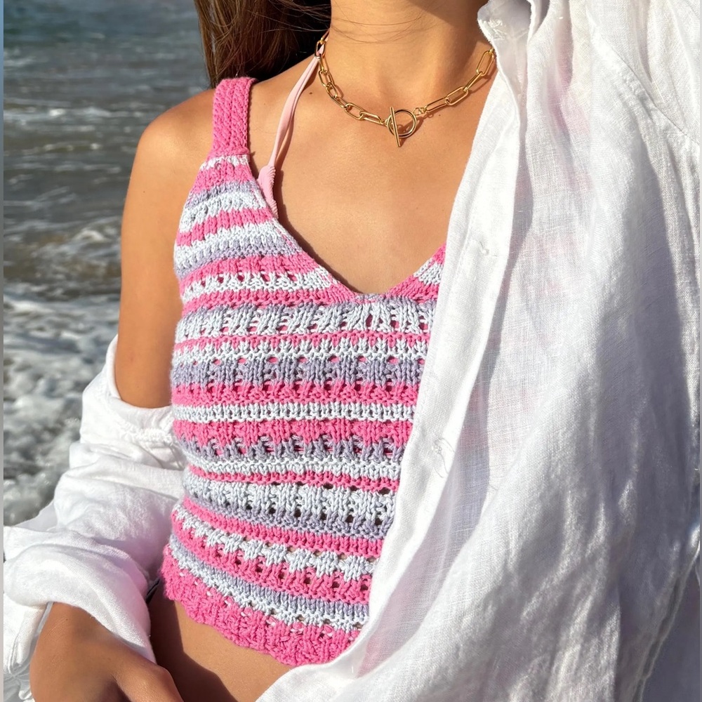 Hollister Pink and Purple Striped Crop Top